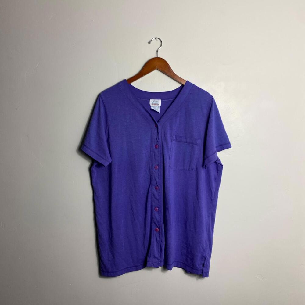 Purple 90s vintage baseball style blouse size large